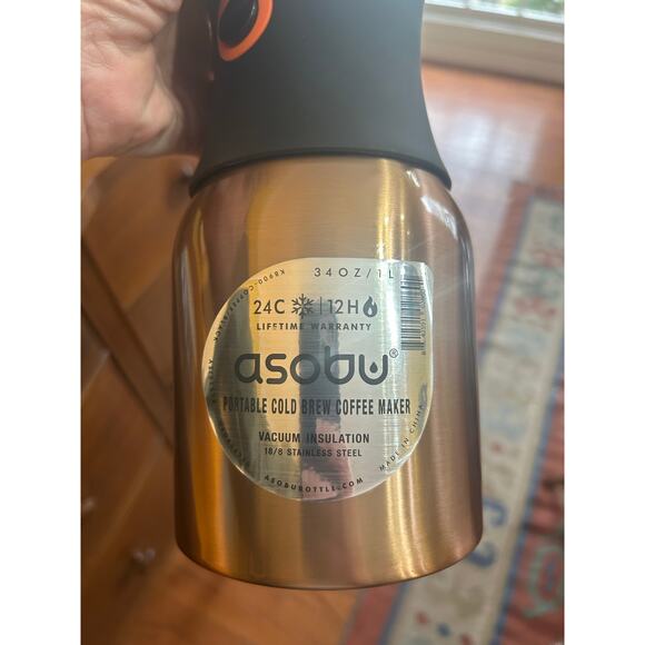 Asobu Portable Cold Brew Coffee Maker Silver/Black, (34oz/ 1L) Never Used - Picture 2 of 2